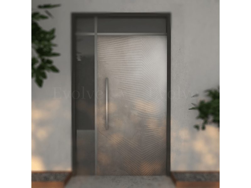 Image of an entrance door designed using concrete finished door skin