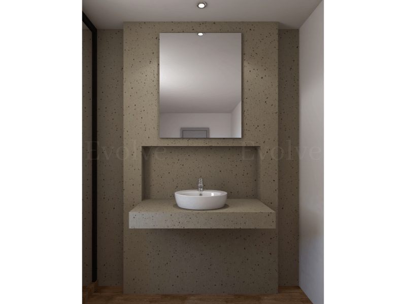 Image of a powder room designed using decorative concrete finish