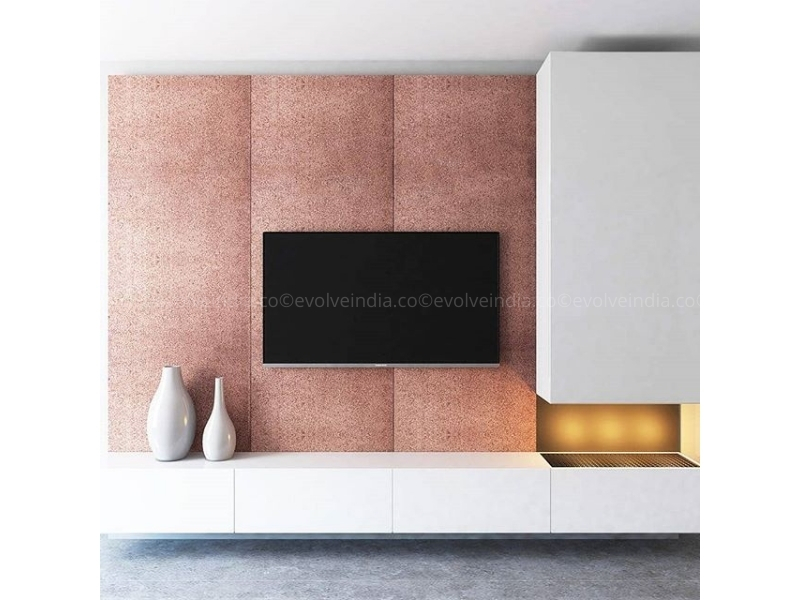 TV backdrop designed using liquid metal wall panels by Evolve India | Design Name: Copper Turf