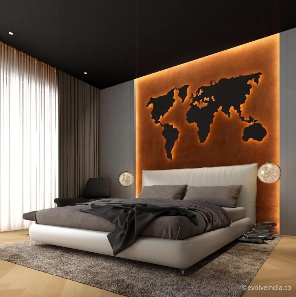 Bed back wall designed using corten steel rustic finish by Evolve India