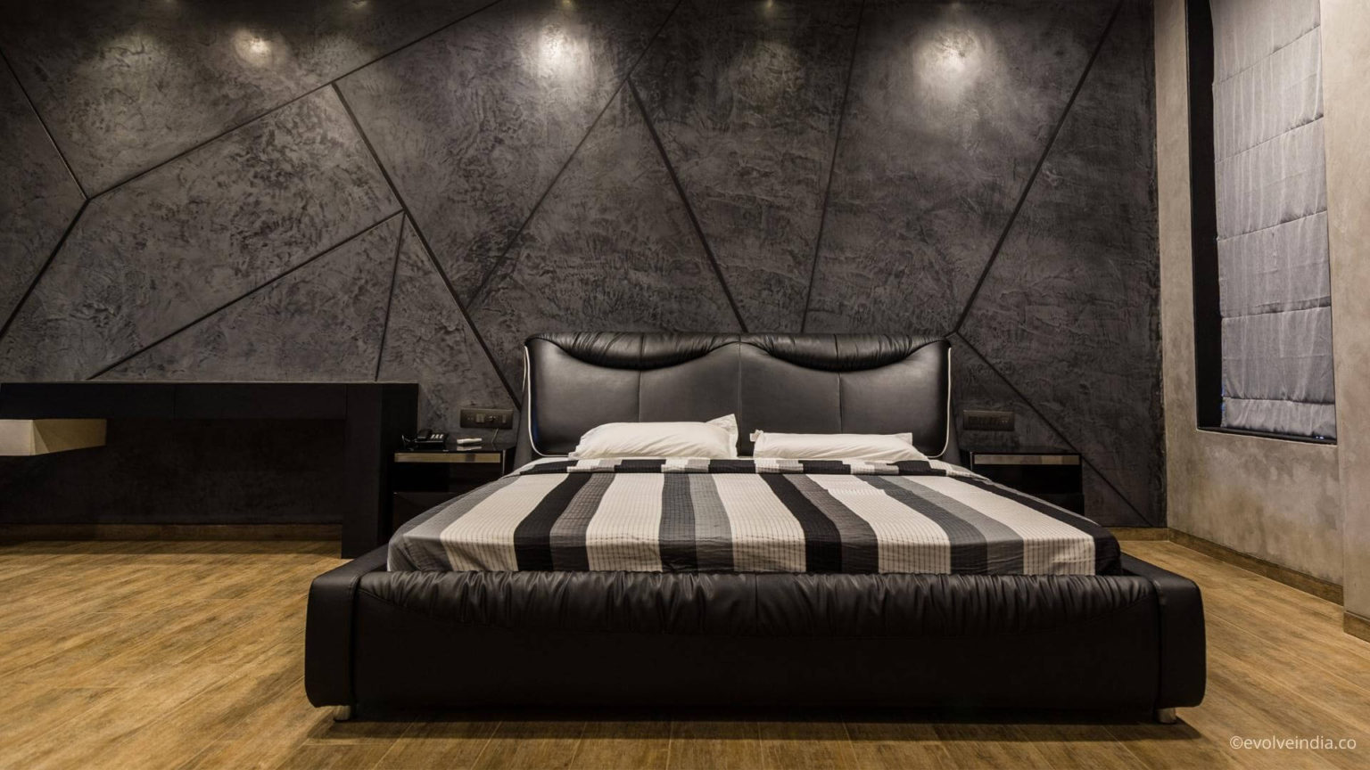Textured Concrete Finished Modern Bed Back Wall Design 1536x864 