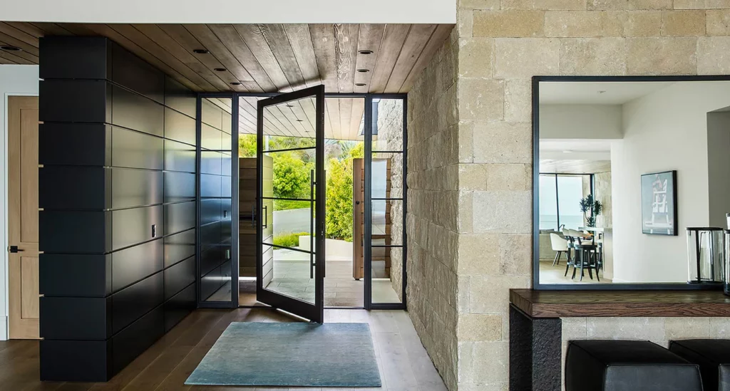 Glass Pivot Door With Metal Rim For Residential Interiors