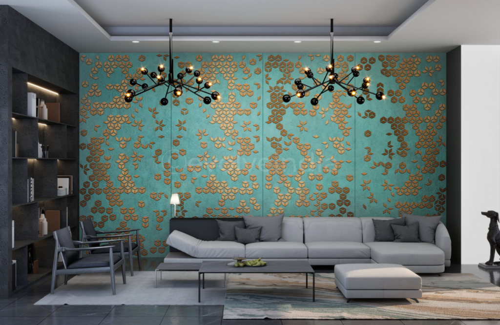Aquilone Copper Patina Accent Wall For A New York Apartment's Living Room