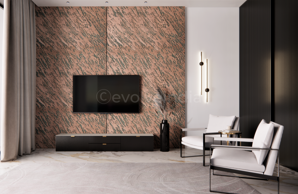 Lace Copper TV Backdrop For A Singapore Home's Living Room