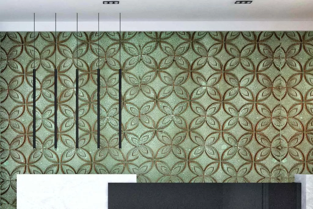 Green Copper Patina Finish | 3D Wall Panels | Liquid Metal Coating | Metal Finishes | Evolve India