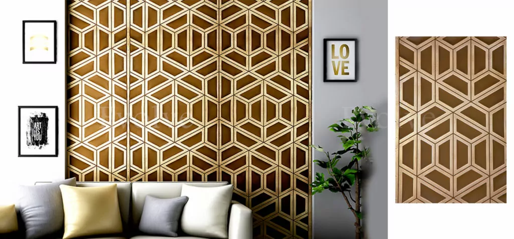 Image of living room wall designed using liquid metal finished 3D wall panel by Evolve India