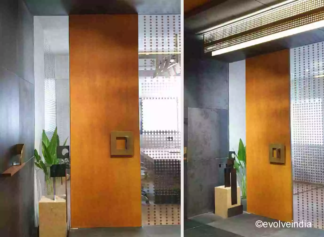 Entrance door designed with corten steel finish by Evolve India