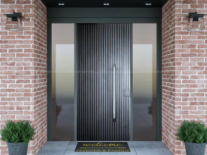 An image depicting a restaurant door finished using liquid metal