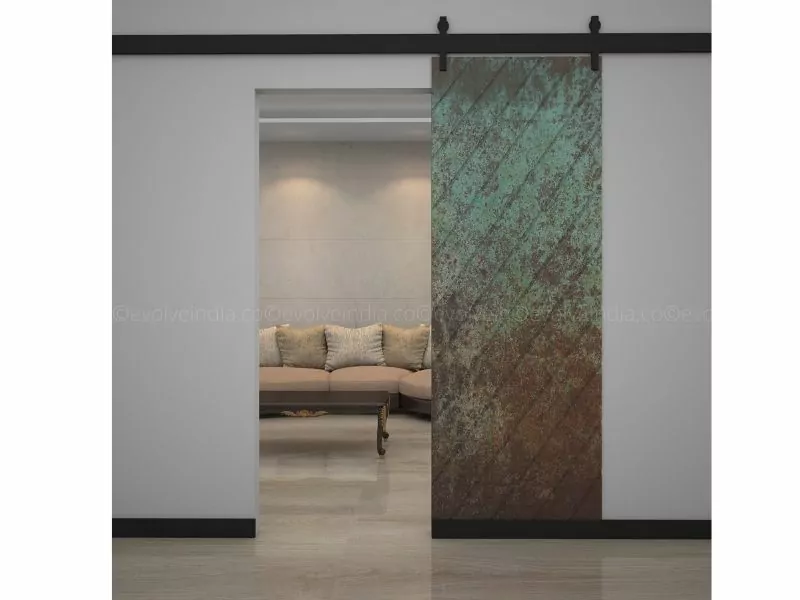 An image depicting an interior door finished using liquid metal