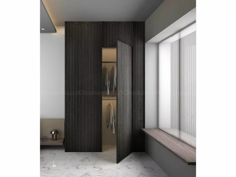 An image depicting a closet door finished using liquid metal