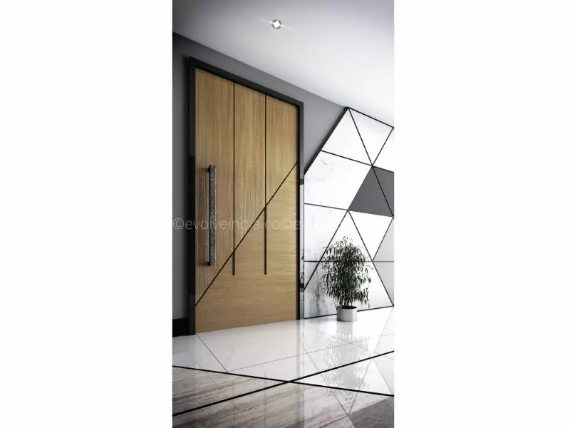 An image depicting an apartment door finished using liquid metal