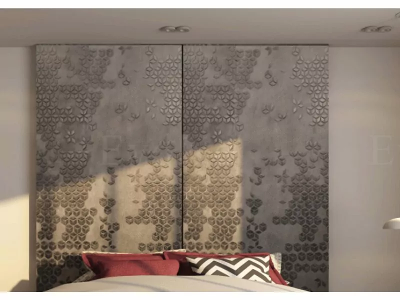 Image of a bedroom headboard designed using concrete wall panels