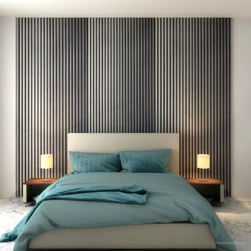 A Liquid Gunmetal Finished Bed Backdrop by Evolve India