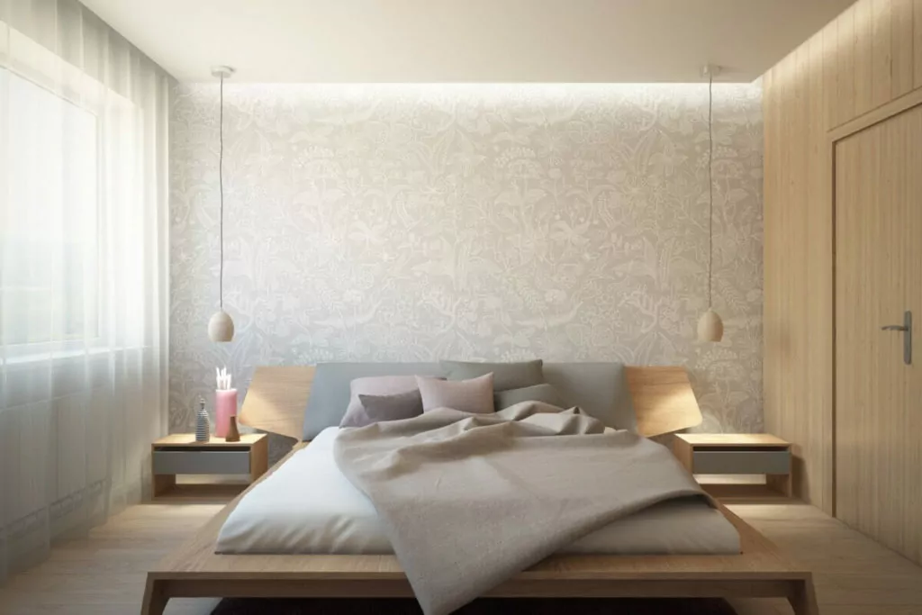 Bedroom wall design using wallpaper