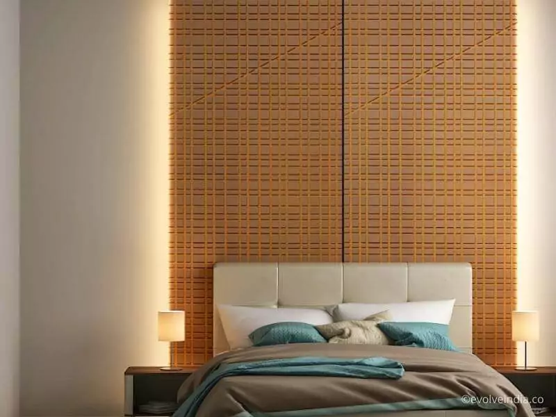 Bedroom wall design ideas using liquid metal finished wall panels
