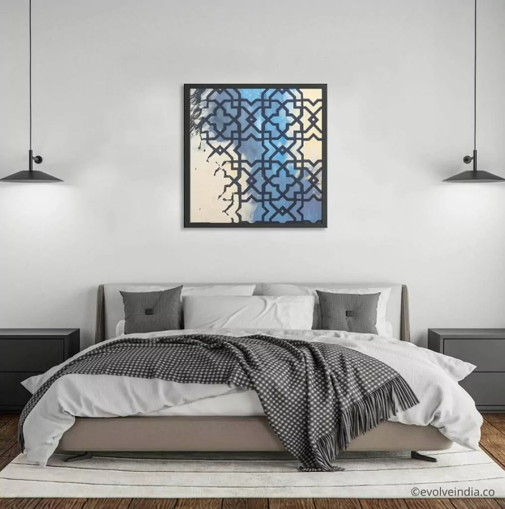 Handcrafted artistic wall art used to design modern bed back wall 