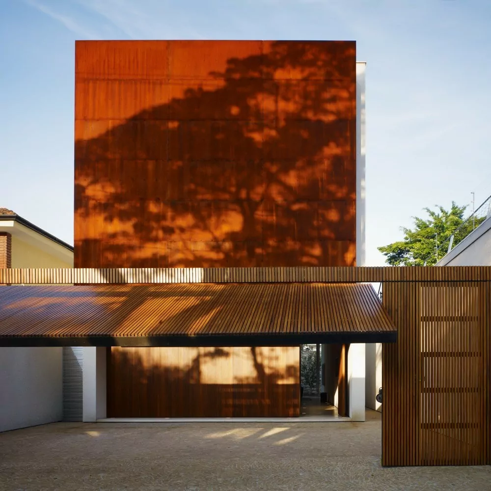 Residential facade designed using corten steel cladding