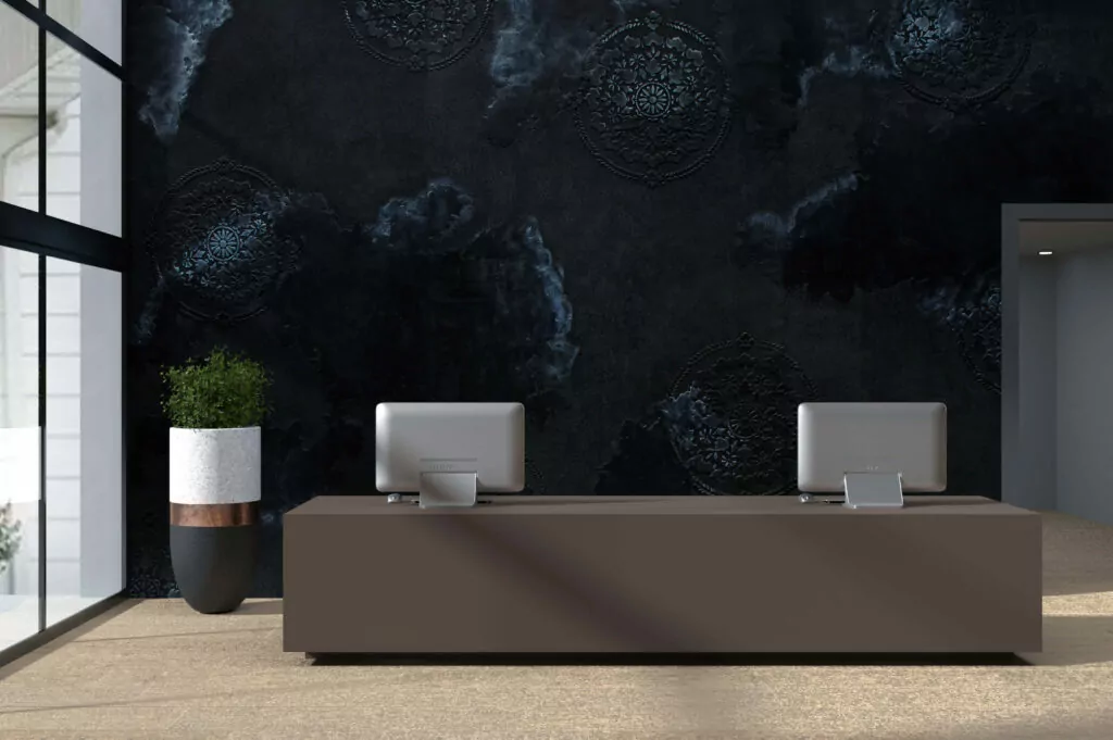 Craft A Bold Black Reception With Artistic Concrete Panels