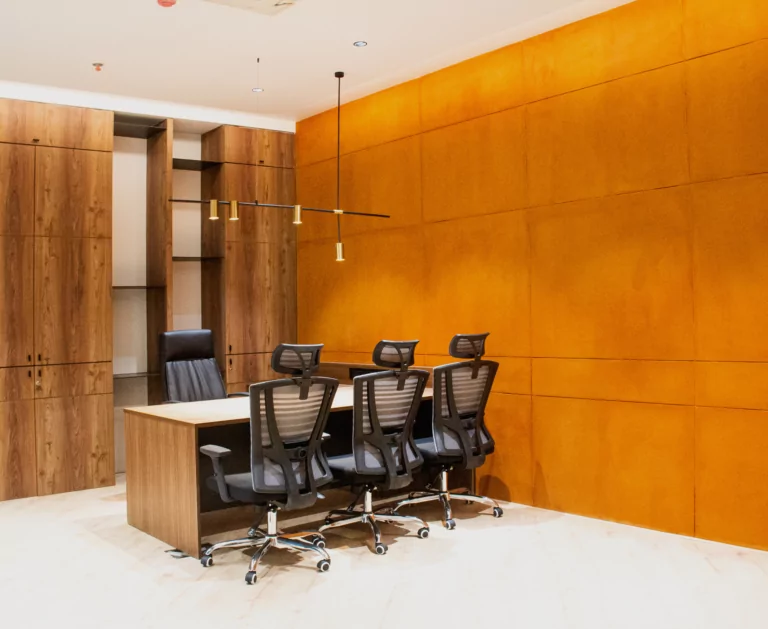 Textured rust finish office interior design