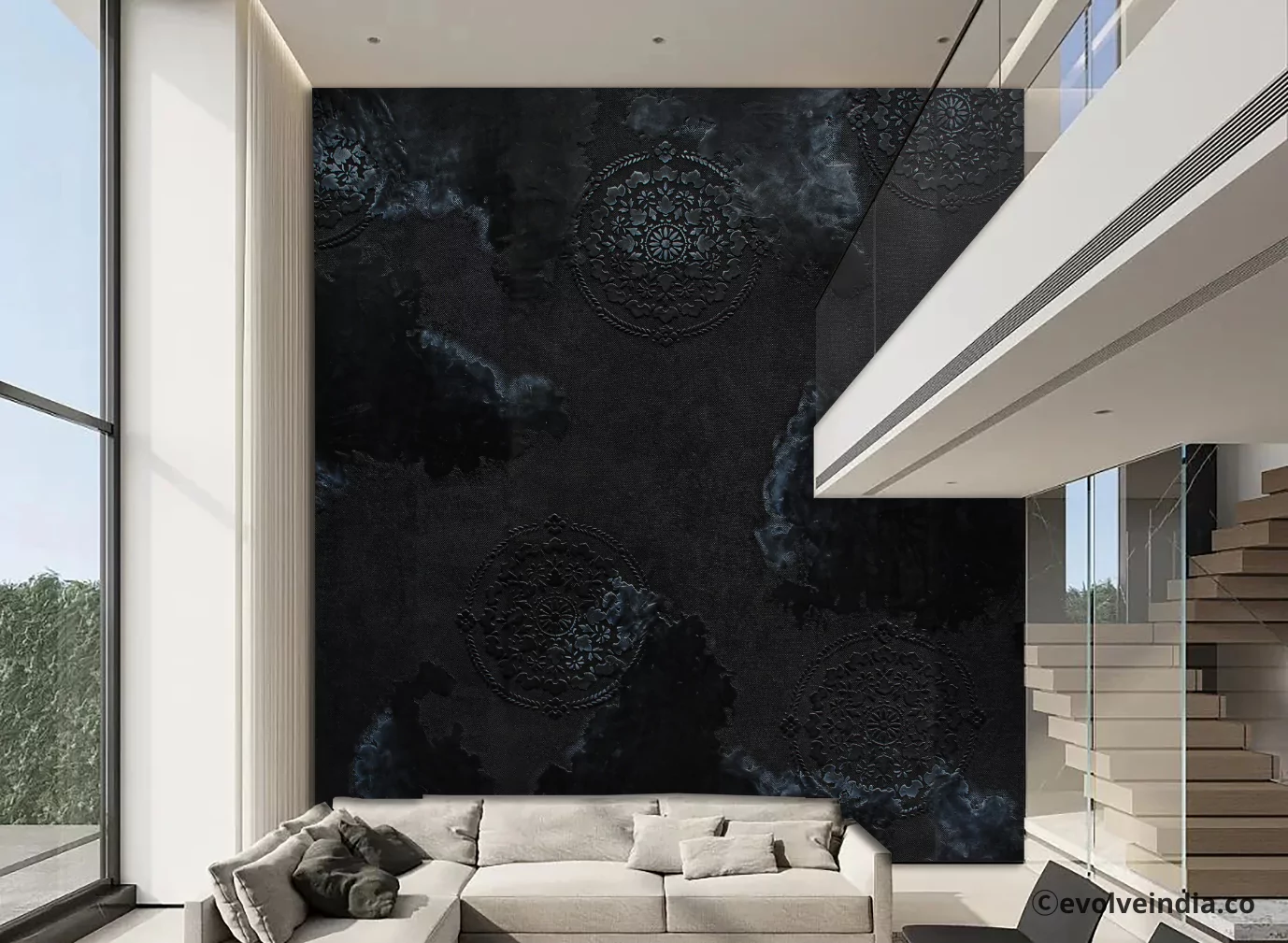 Galaxy Black Blue Duo Artistique Fusion Living Room Wall By Evolve India