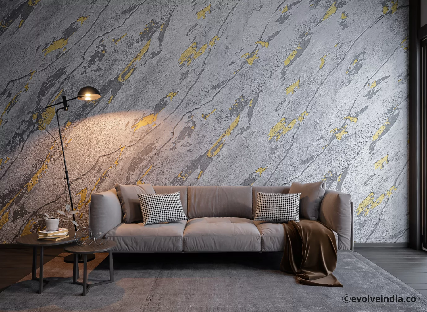 Obsidia Grey Artistique Fusion Living Room Wall By Evolve India